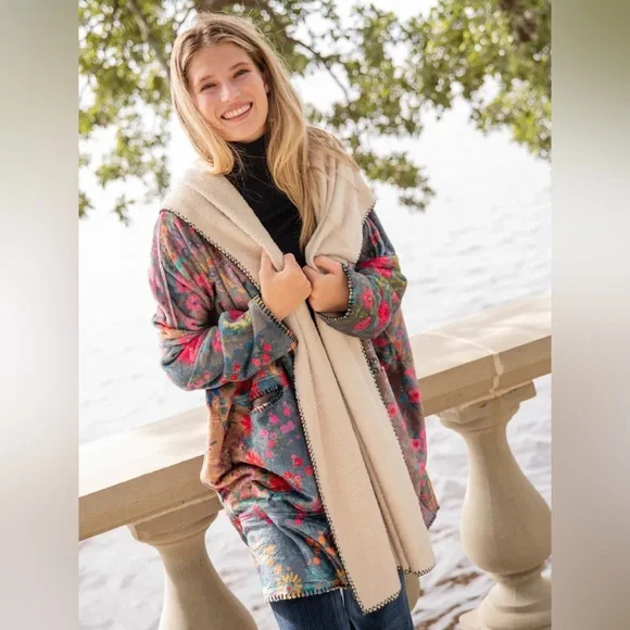 Natural Life Cozy Blanket Kimono Cardigan Vintage Rose Patchwork - Picture 2 of 13